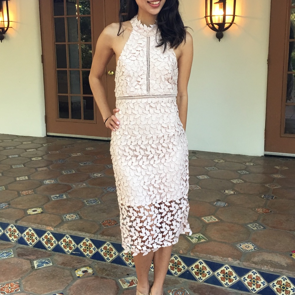 Bardot Embroidered Lace Dress- Pink